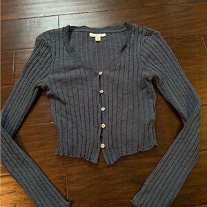 Nordstrom Navy Ribbed Lace-Trim Button-Front Cardigan